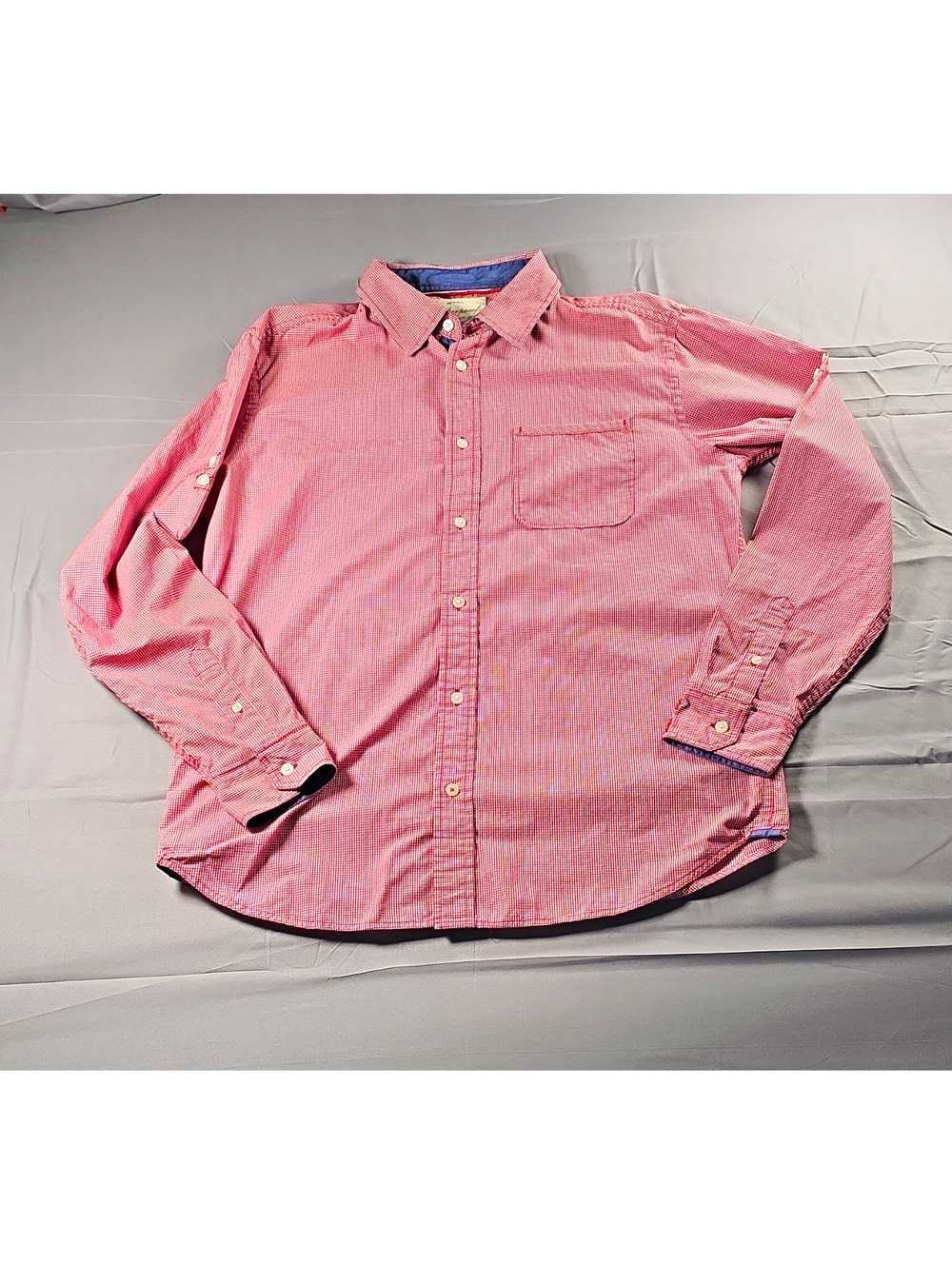 Weatherproof Mens M Red Gingham Cotton Long Sleeve Button-Up Shirt